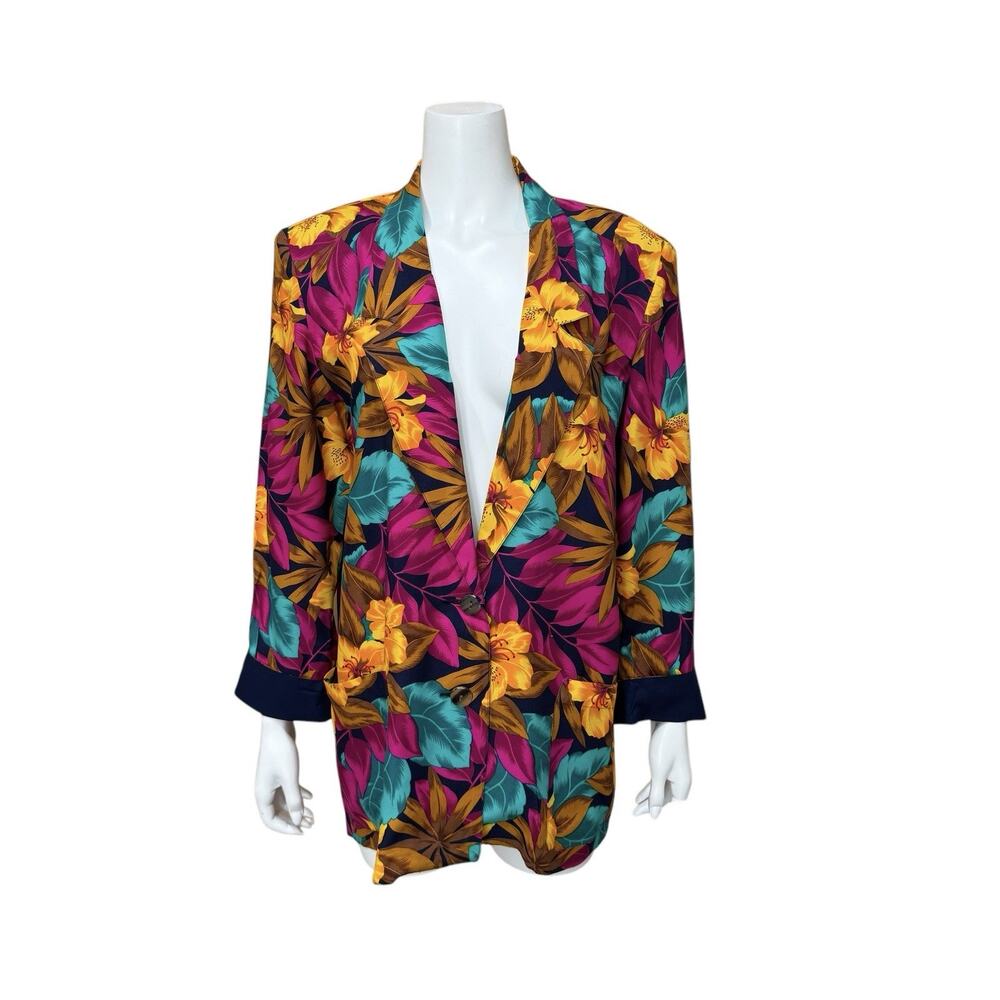 Vintage SK Company Floral Blazer Jacket Colorful Sz 12 Shoulder Pads